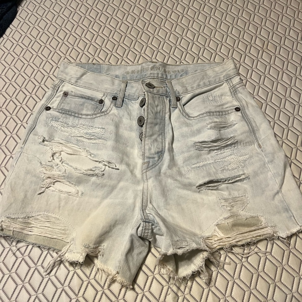 American Eagle Outfitters Blue Distressed Jean Shorts